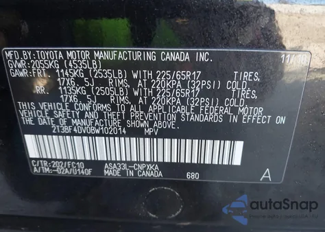 2011 Toyota Rav4 z USA, uszkodzony, nr VIN 2T3BF4DV0BW102014